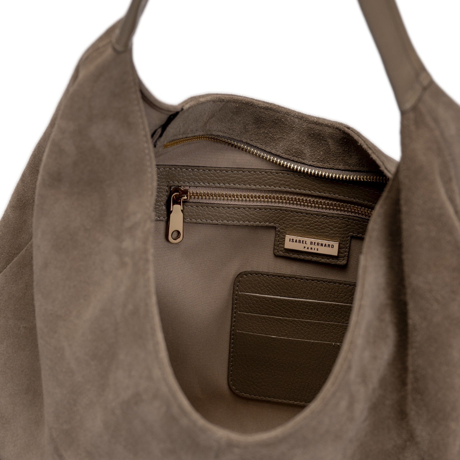 Isabel Bernard Honoré Grace taupe suede shoulder bag IB25093-178