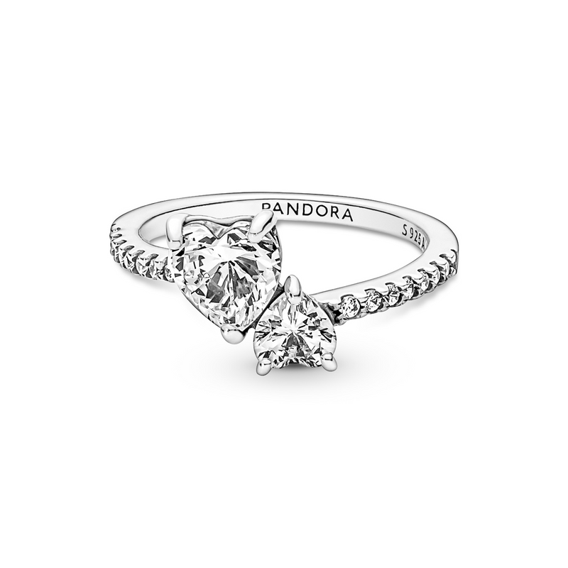 Pandora Timeless 925 Sterling Silver Double Heart Sparkling Ring 191198C01-52-zoom-