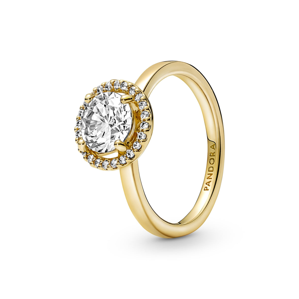 Pandora Timeless Gold-coloured Sparkling Round Halo Ring with 14 Carat Gold Plating 161234C01-52