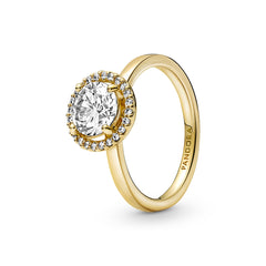Pandora Timeless Gold-coloured Sparkling Round Halo Ring with 14 Carat Gold Plating 161234C01-52