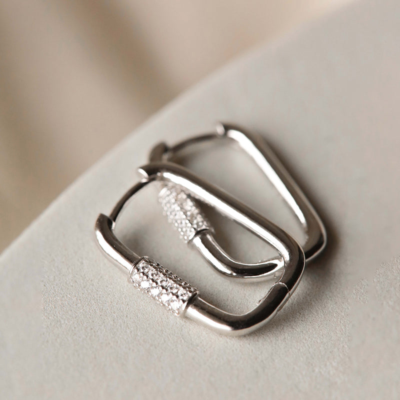 Karma 925 Sterling Silver Square Zirconia Hoop Earrings H61S-zoom-