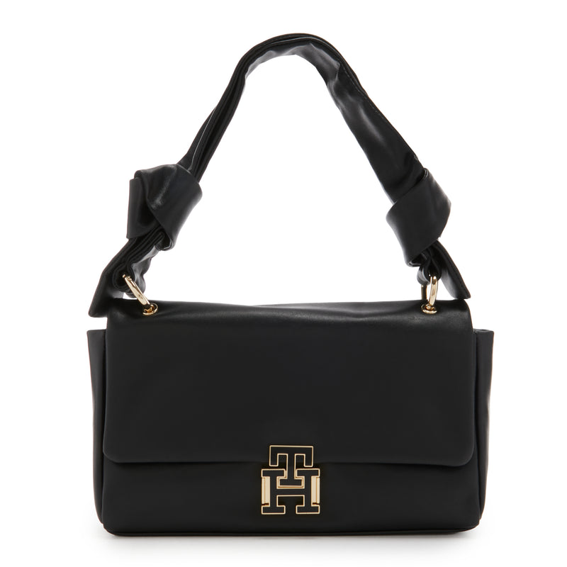 Tommy Hilfiger Pushlock Black Leather Handbag AW0AW15685BDS-zoom-