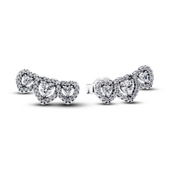 Pandora Timeless 925 Sterling Silver Halo Heart Trilogy Stud Earrings 294411C01