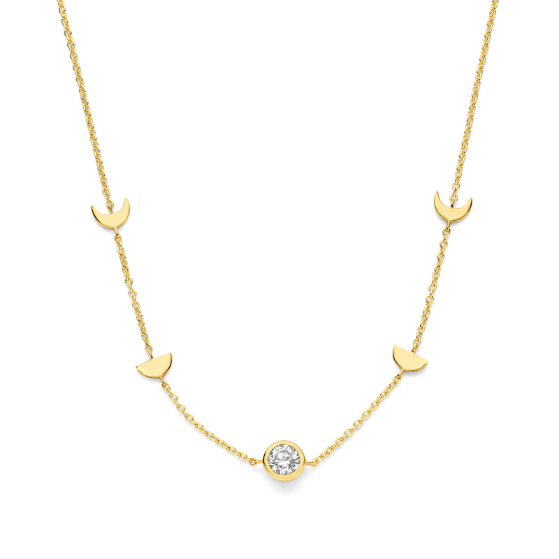 Violet Hamden Luna 925 Sterling Zilveren Gold Plated Ketting met Manen en Witte Zirkonia Steentje VH340044-zoom-