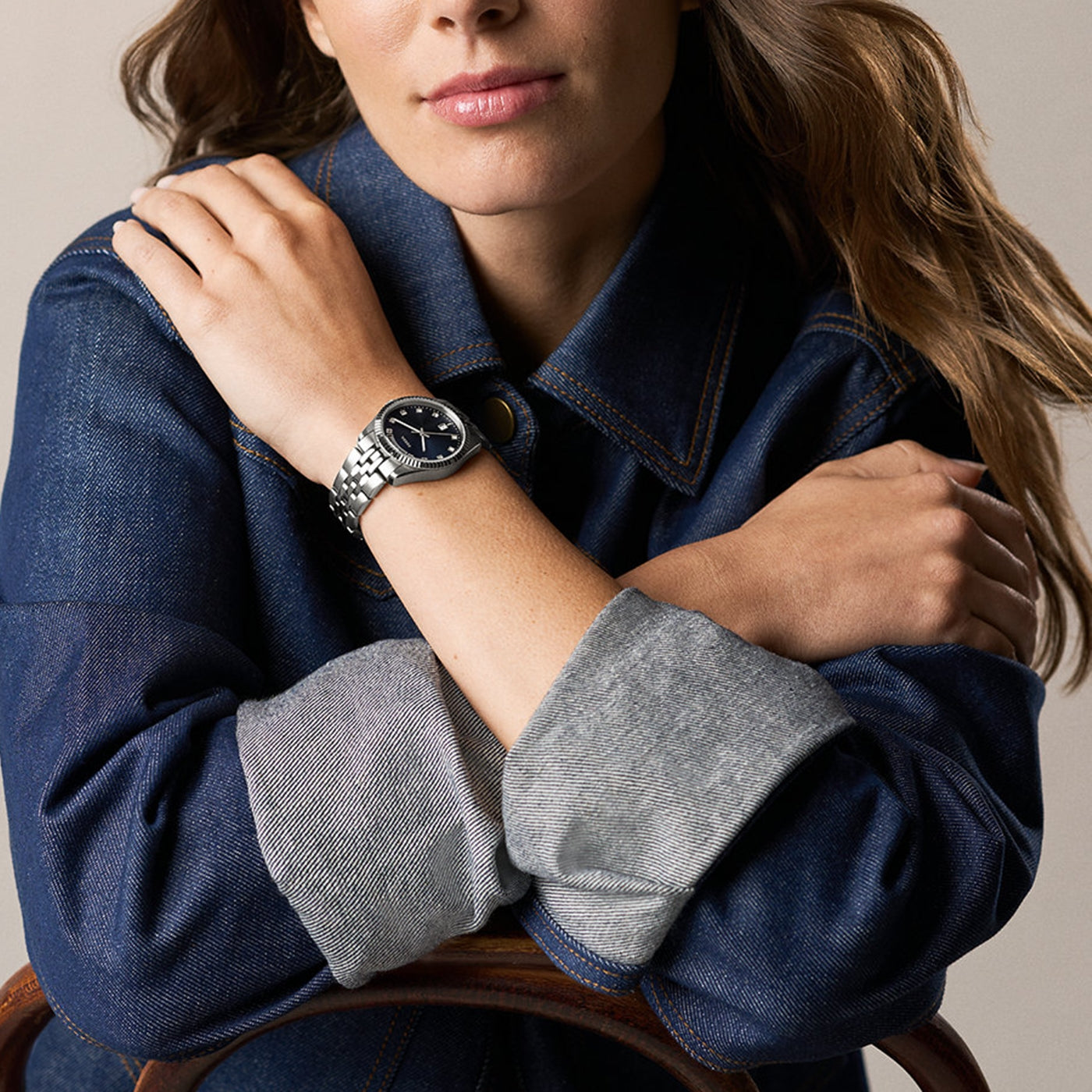 Fossil Scarlette Round Blue Dial Watch ES5457