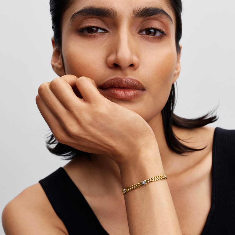 Pandora Timeless Gold Plated Heart Cuban Chain Bracelet 564226C01-18-zoom-