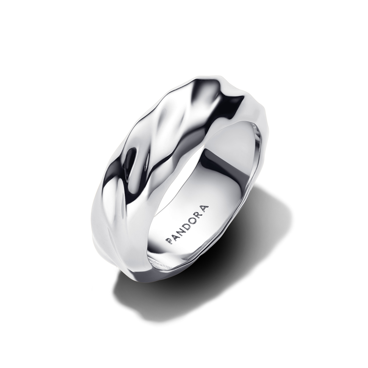 Pandora Essence 925 Sterling Silver Rippled Wide Band Ring 193886C00-54