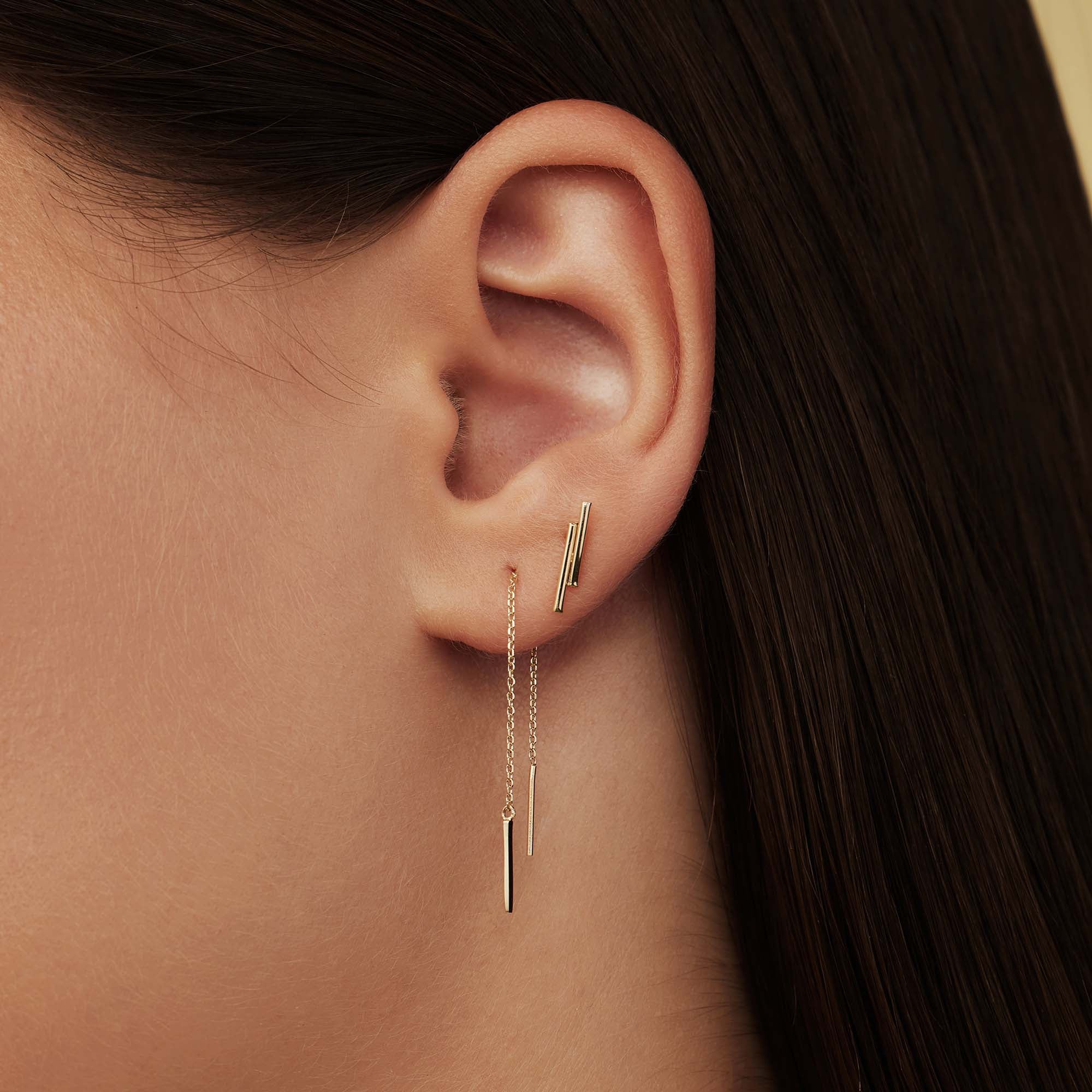 Isabel Bernard 14 Carat Golden Le Marais Double Tube Ear Studs IB360058