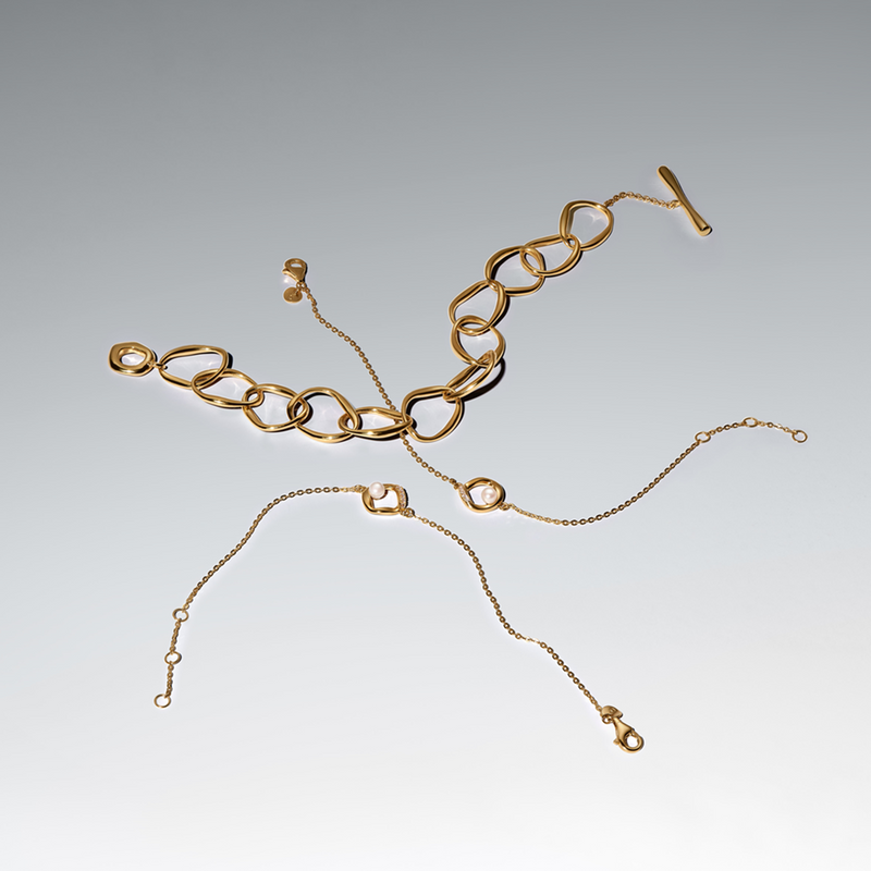 Pandora Essence Gold Plated Organisch Gevormde Pavé Parelarmband 563830C01-18-zoom-