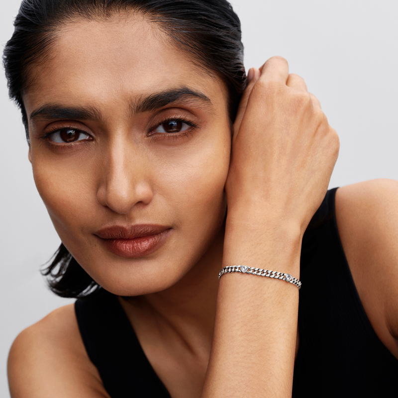 Pandora Timeless 925 Sterling Silver Heart Cuban Chain Bracelet 594226C01-16-zoom-