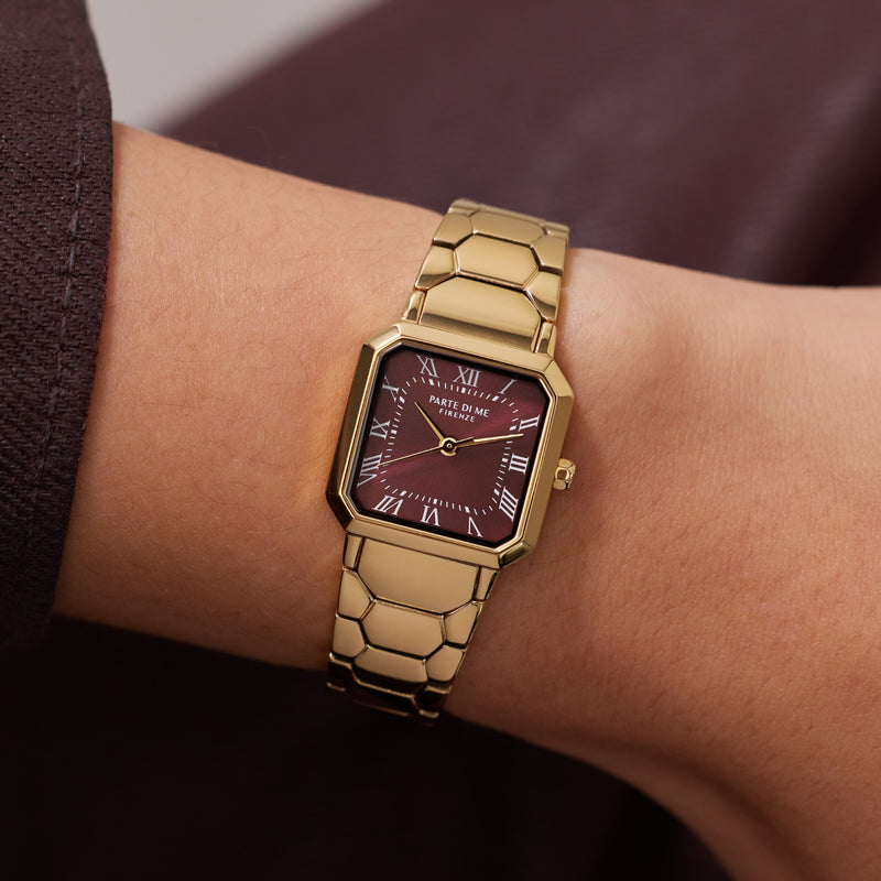 Parte di Me Orologio vierkant dameshorloge goudkleurig en donker bruin PDM09031-zoom-