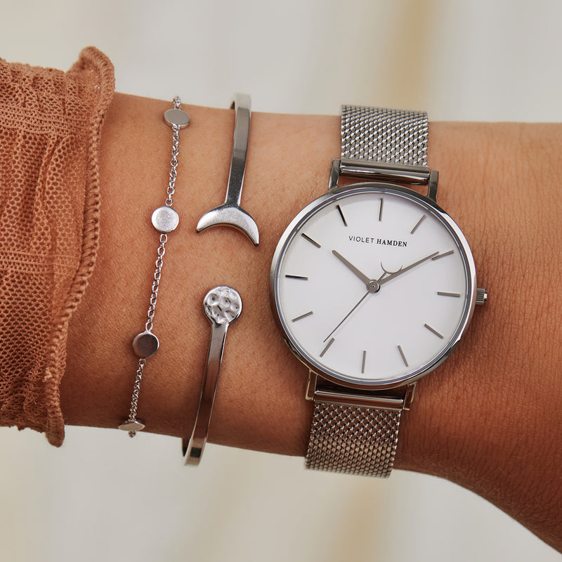 Violet Hamden Day & Night Ronde Dameshorloge Zilverkleurig en Wit VH08001-zoom-