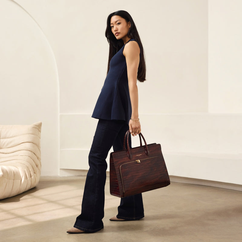 Isabel Bernard Honoré Nadine Croco Bruine Handtas van Kalfsleer IB25034-zoom-