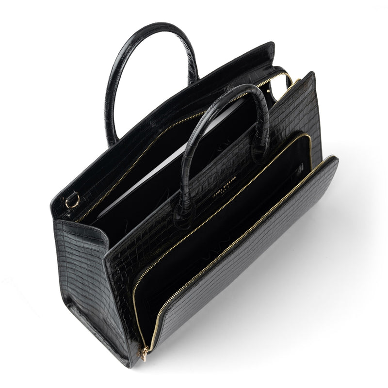 Isabel Bernard Honoré Nadine Zwarte Croco Handtas van Kalfsleer IB25033-zoom-