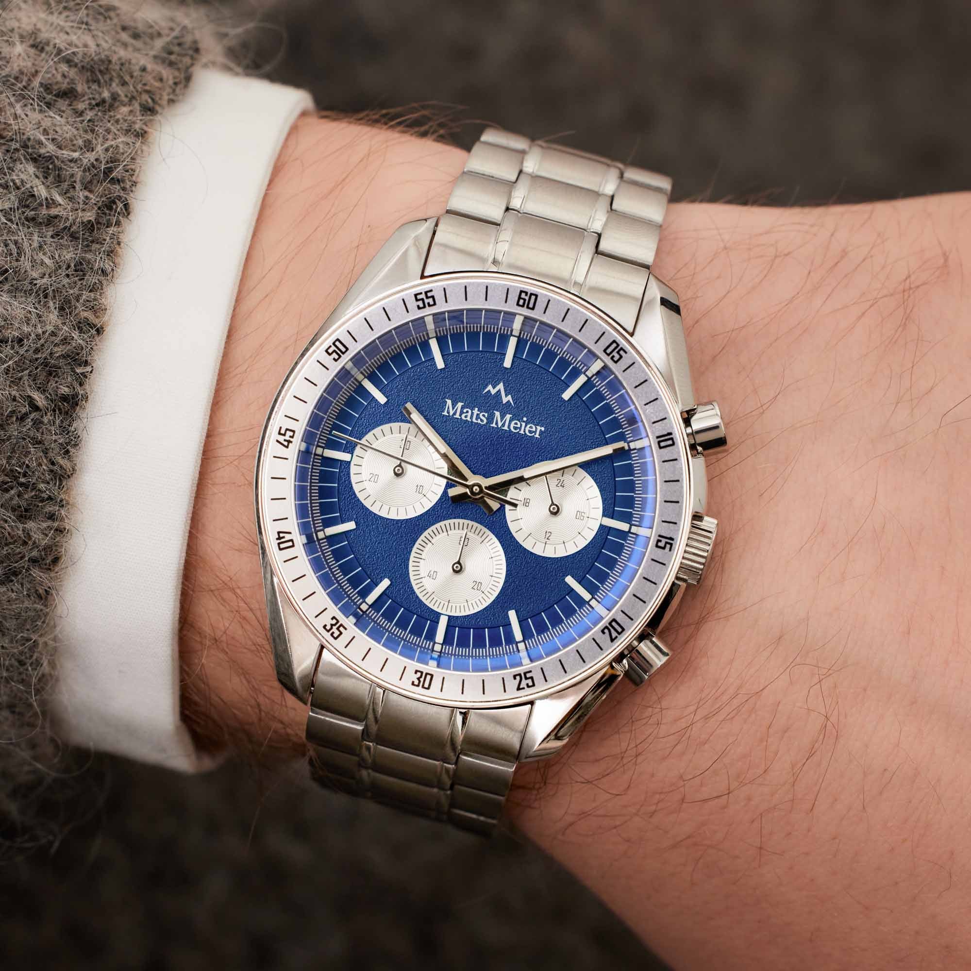 Mats Meier Arosa Racing Chronograph Men'sWatch Silver-coloured and Blue MM50014