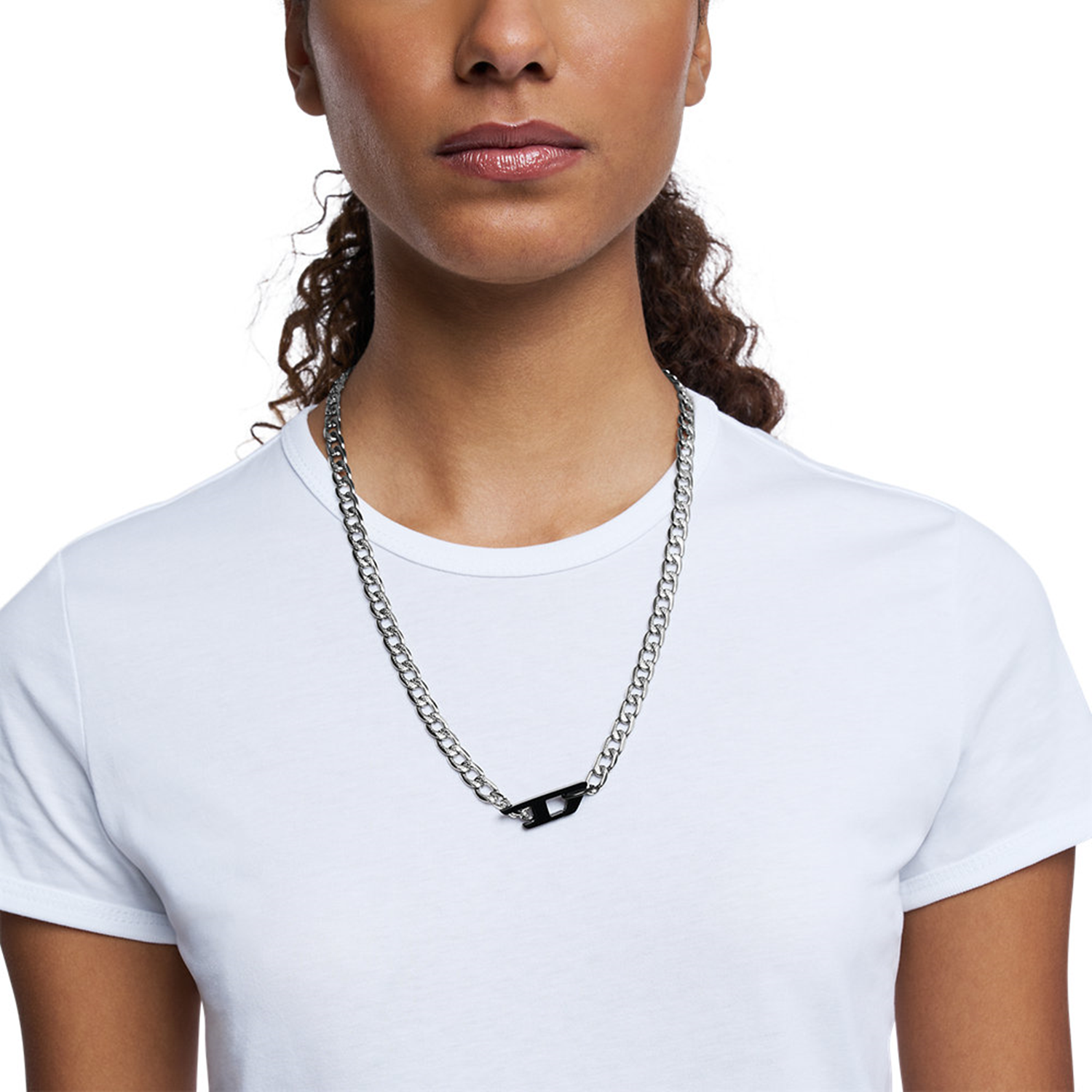 Diesel D Logo Silver and Gold Stainless Steel Necklace DX1636931