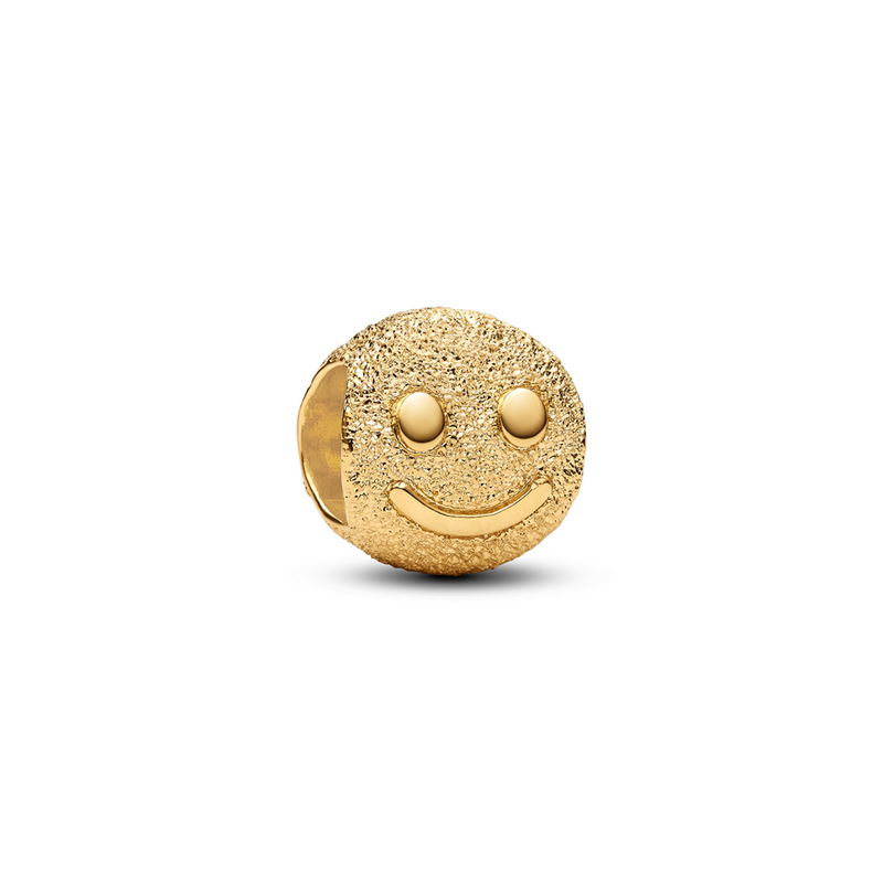Pandora Moments Gold Plated Mini Charm Textured Happy Face 764526C00-zoom-