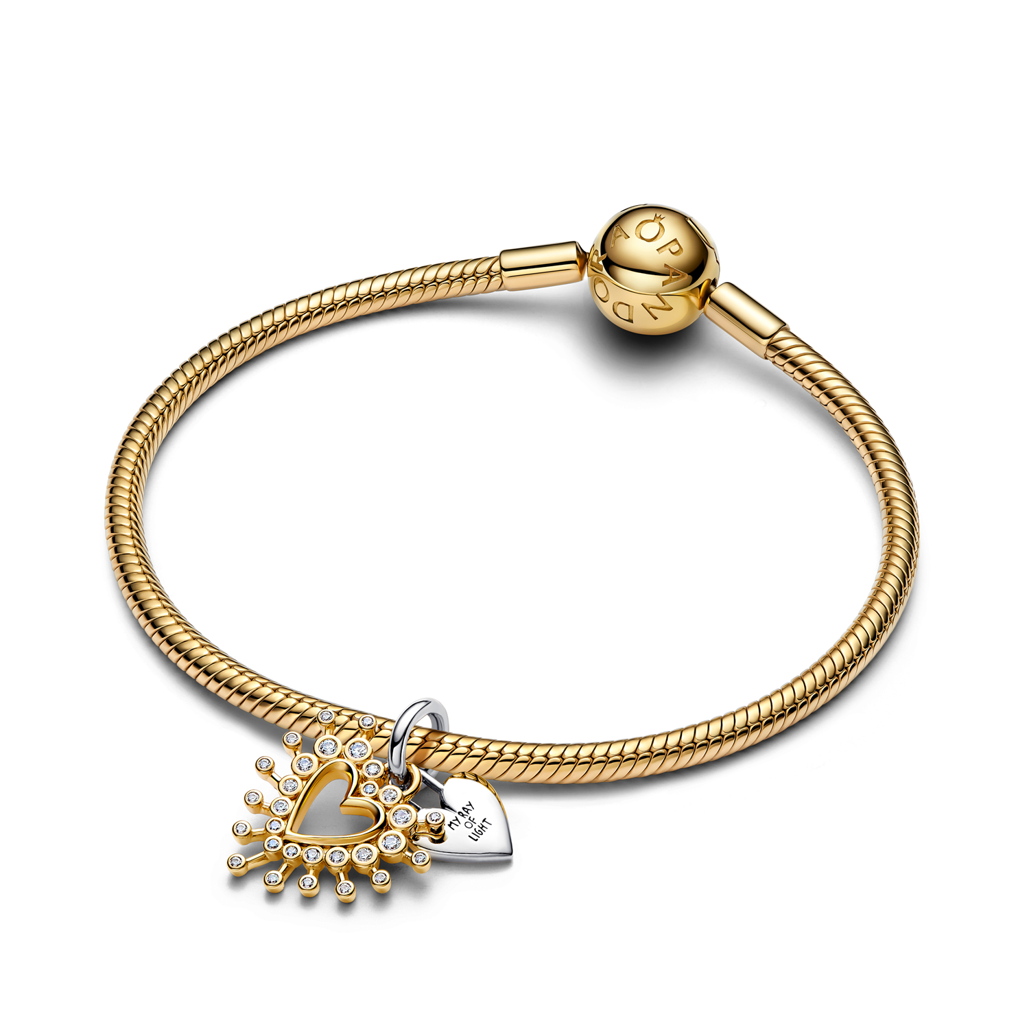 Pandora Moments Gold Plated Radiant Heart Double Dangle Charm 764141C01