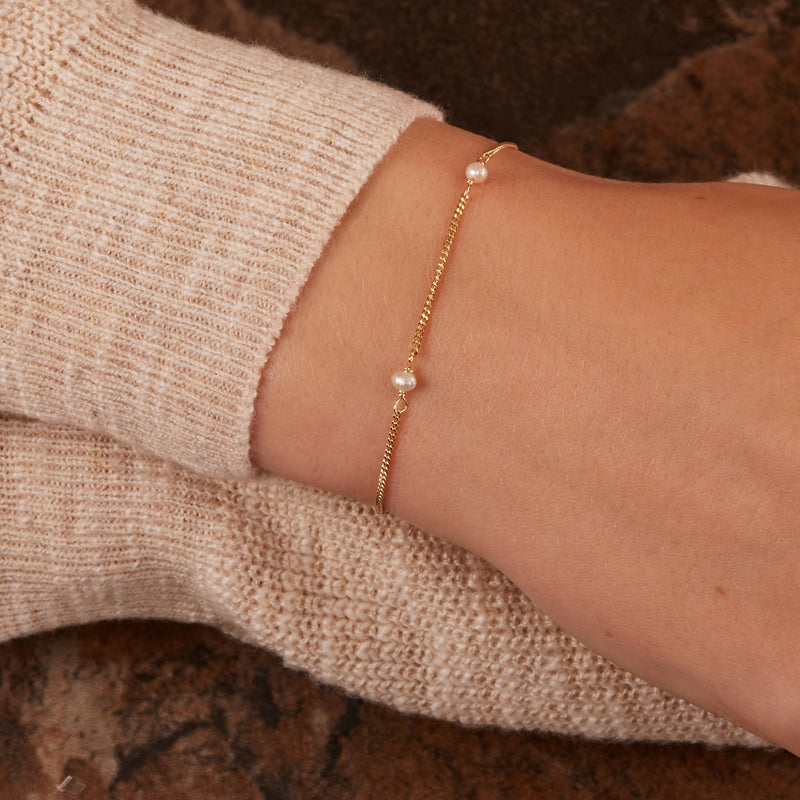 Karma 925 Sterling Silver Gold-coloured Tiny Pearls Bracelet 94126GP (Length: 16.50 - 19.00 cm)-zoom-