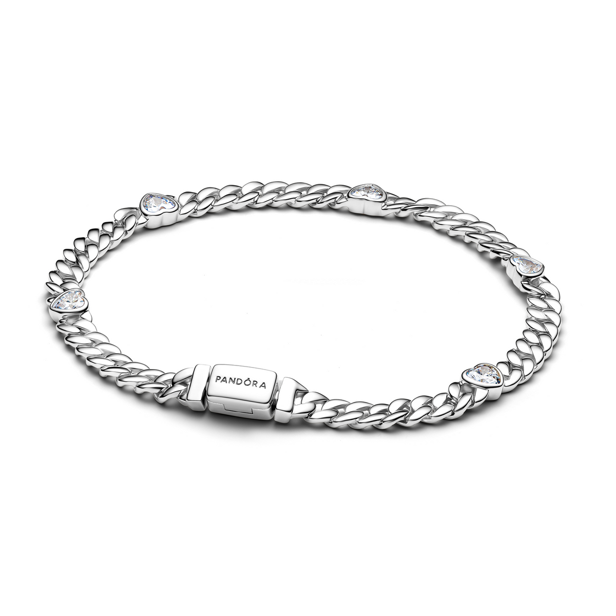 Pandora Timeless 925 Sterling Silver Heart Cuban Chain Bracelet 594226C01-16