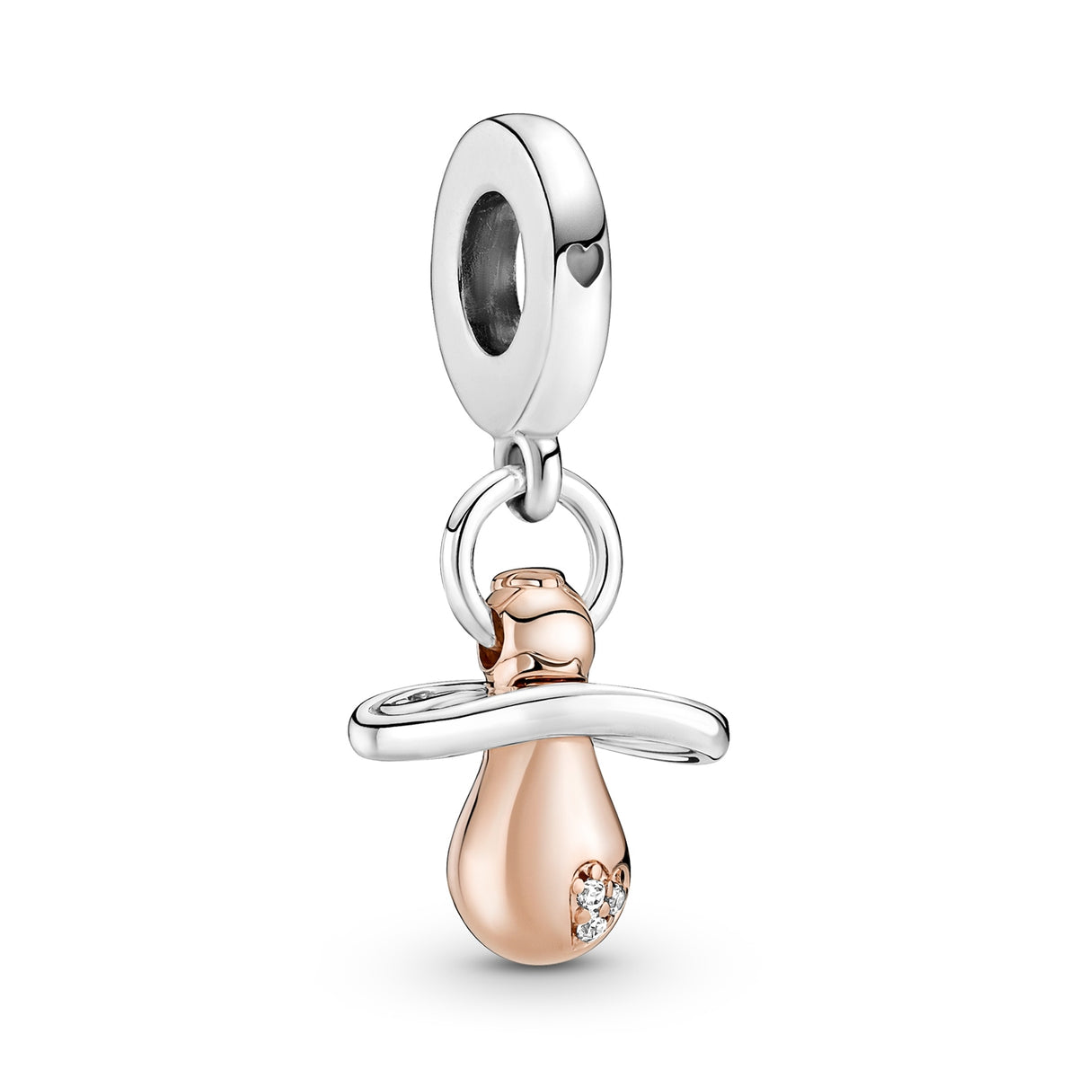 Pandora Moments 925 Sterling Silver Baby Pacifier Dangle Charm Rose Gold Plated 781490C01