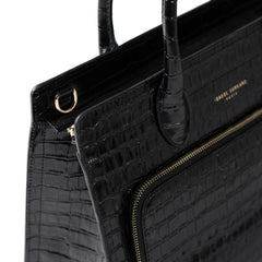 Isabel Bernard Honoré Nadine croco black calfskin leather handbag with 13 inch laptop compartment IB25110-201-13