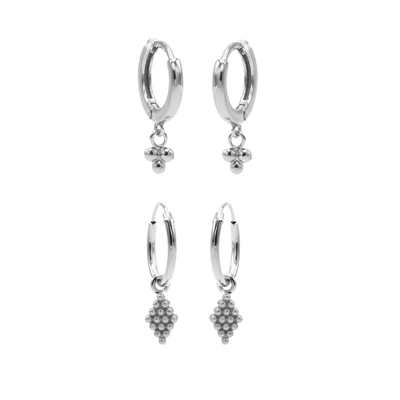 Karma 925 Sterling Zilveren Earparty Disc Diamond and 10 Dots Diamonds Oorbellen-zoom-