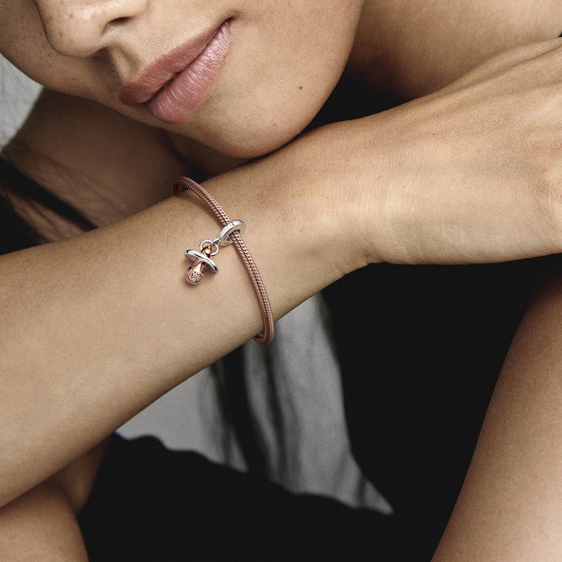 Pandora Moments 925 Sterling Silver Baby Pacifier Dangle Charm Rose Gold Plated 781490C01-zoom-