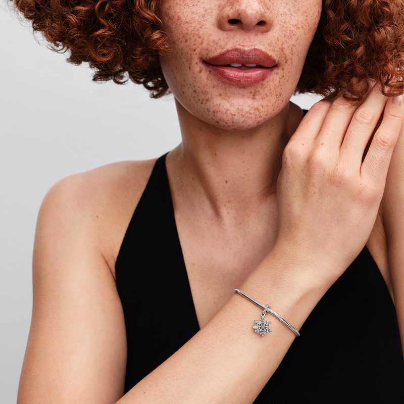 Pandora Moments 925 Sterling Silver Opalescent Snowflake Double Dangle Charm 794142C01-zoom-