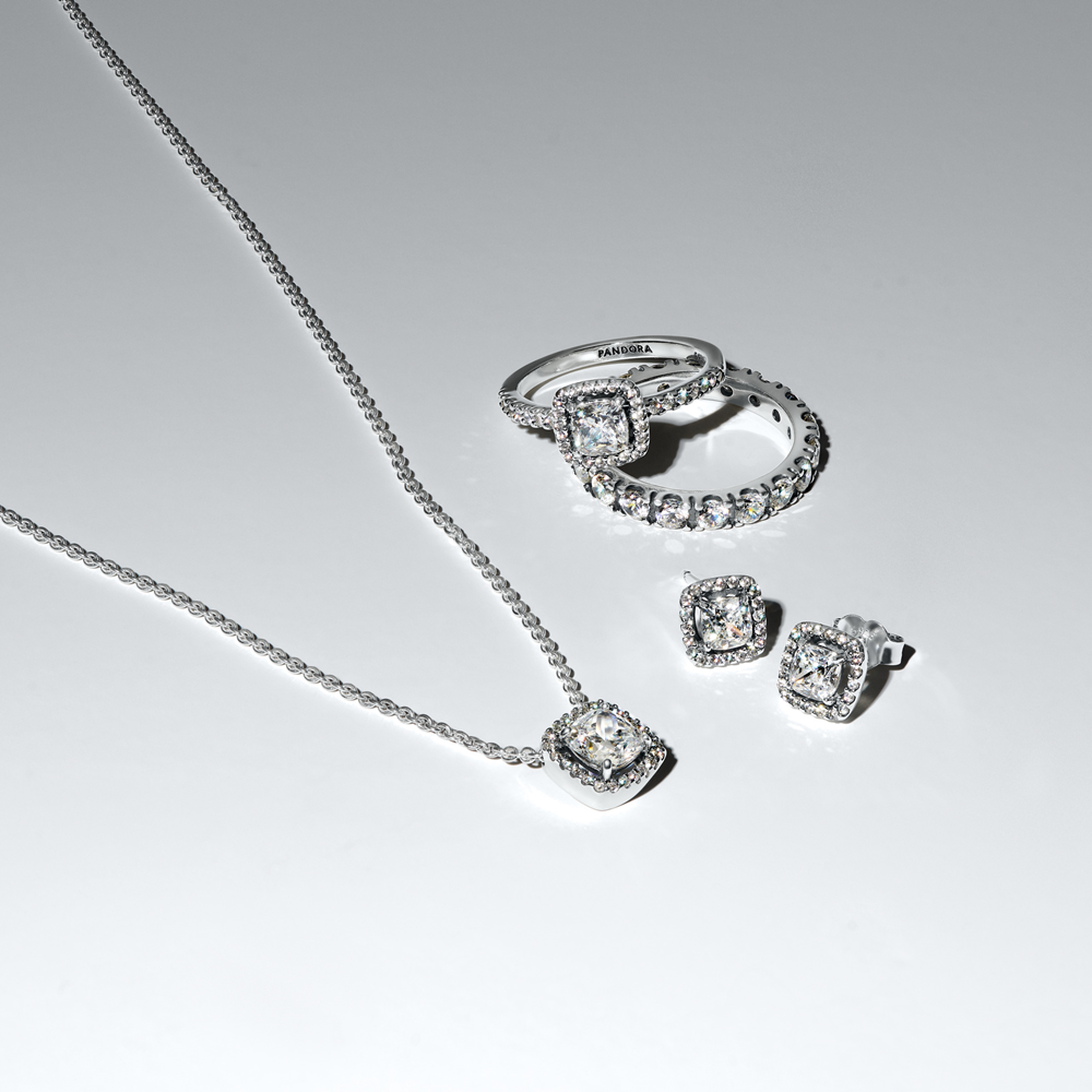 Pandora Timeless 925 Sterling Silver Sparkling Square Halo Ring 193555C02-52